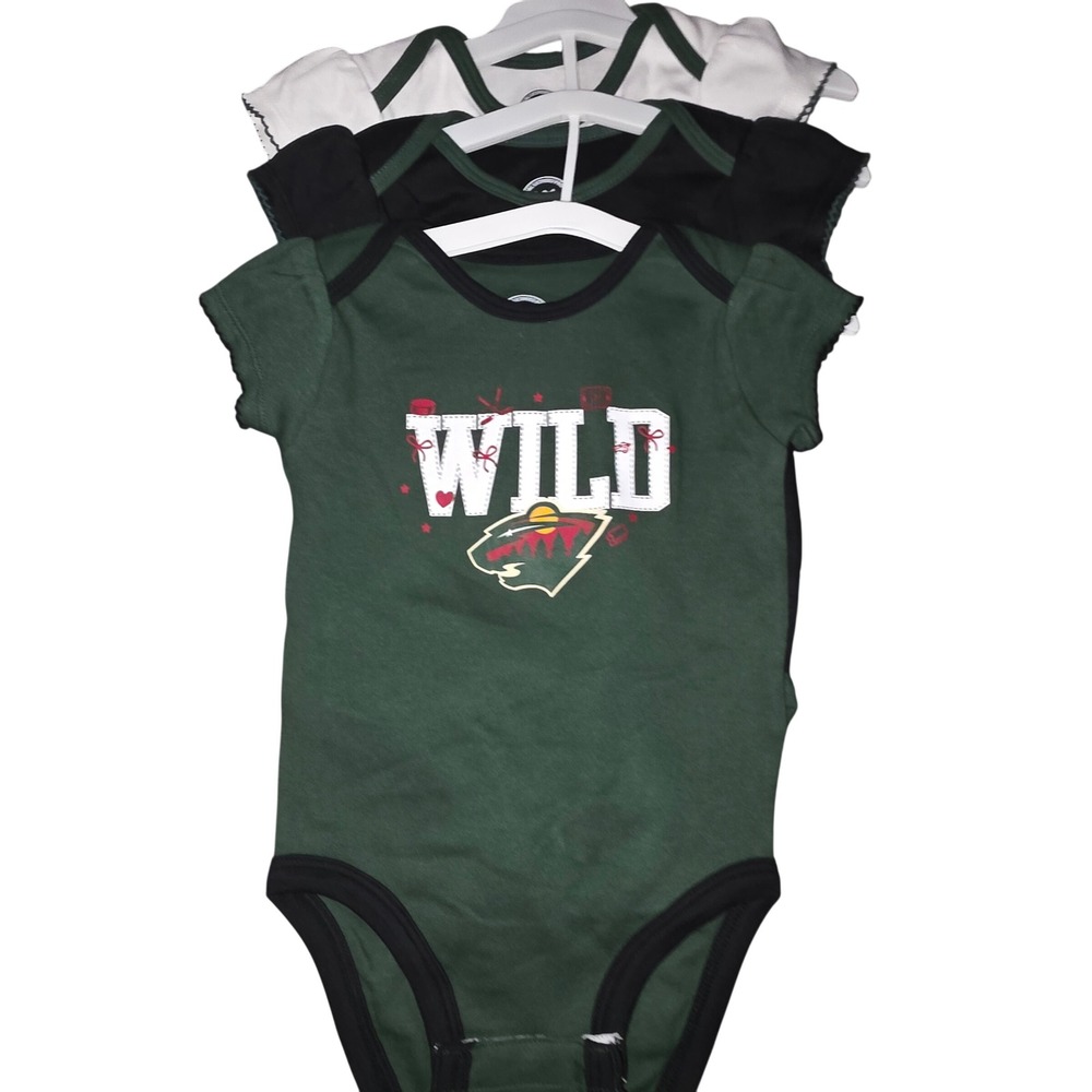 NHL Minnesota Wild Girls Infant 3-Pack Bodysuits Green Black White 18M